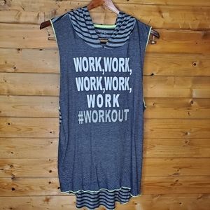 ♥️EVCR sport top black & gray striped hood sleeveless stretch athletic Size XL